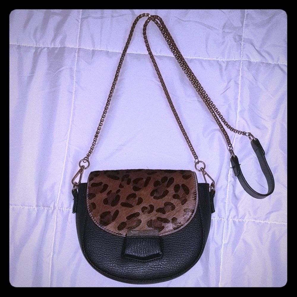 Leather leopard print crossbody bag